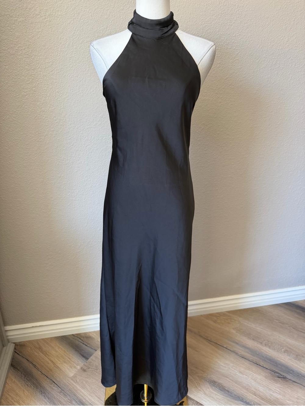 NWT Mock Neck Black Halter Maxi Dress, Small